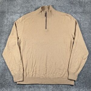 Buttoned Down Sweater Mens XXL Beige 1/4 Zip Mock Neck 100% Cashmere Long Sleeve